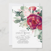 Burgundy Red en Blush Floral Elegant Boho Wedding Kaart (Voorkant)