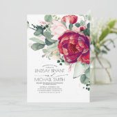 Burgundy Red en Blush Floral Elegant Boho Wedding Kaart (Staand voorkant)