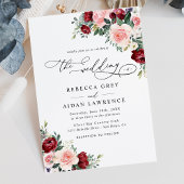 Burgundy Red en Blush Floral Greenery Wedding Kaart