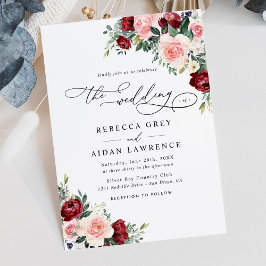 Burgundy Red en Blush Floral Greenery Wedding Kaart