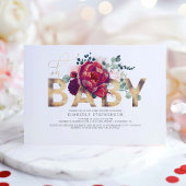 Burgundy Red en Blush Pink Floral Baby shower Kaart