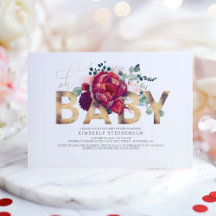 Burgundy Red en Blush Pink Floral Baby shower