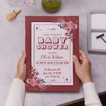 Burgundy Red en Blush Pink Floral Baby shower
