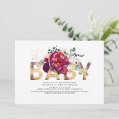 Burgundy Red en Blush Pink Floral Baby shower Kaart (Staand voorkant)