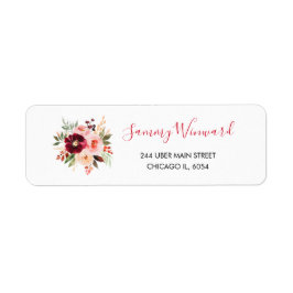 Burgundy Red en Blush Pink Floral Vrijgezellenfees Etiket
