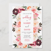 Burgundy Red en Blush Pink Floral Wedding Kaart (Voorkant)