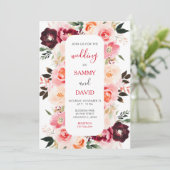 Burgundy Red en Blush Pink Floral Wedding Kaart (Staand voorkant)