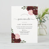 Burgundy Red en Blush Rozen Quinceanera Kaart (Staand voorkant)