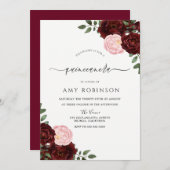 Burgundy Red en Blush Rozen Quinceanera Kaart (Voorkant / Achterkant)