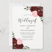 Burgundy Red en Blush Rozen Weddenschap Kaart (Voorkant)