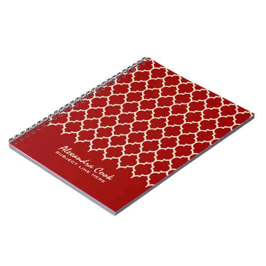 Burgundy Red en Cream Quatrefoil Pattern Notitieboek (Linkerzijde)