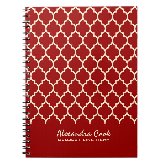 Burgundy Red en Cream Quatrefoil Pattern Notitieboek (Voorkant)
