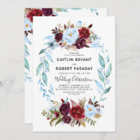 Burgundy Red en Dusty Blue Floral Wedding