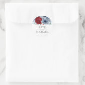 Burgundy Red en Dusty Blue Floral Wedding Ronde Sticker (Tas)
