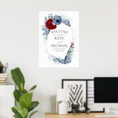 Burgundy Red en Dusty Blue Floral Wedding Welcome Poster (Thuiskantoor)
