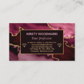 Burgundy Red en Faux Gold Glitter Marble Agate Visitekaartje (Achterkant)