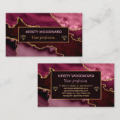 Burgundy Red en Faux Gold Glitter Marble Agate Visitekaartje (Voorkant / Achterkant)