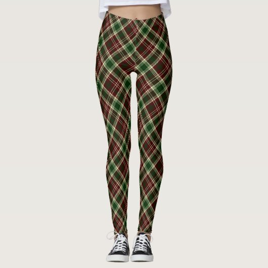 Burgundy Red en Forest Green Madras Pset Leggings (Voorkant)