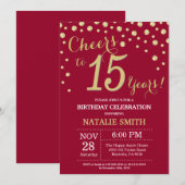 Burgundy Red en Gold 15th Birthday Diamond Kaart (Voorkant / Achterkant)
