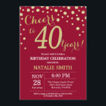 Burgundy Red en Gold 40th Birthday Diamond Kaart<br><div class="desc">40e verjaardag uitnodiging met de achtergrond van Bourgogne Red en Gold Glitter Diamond. Gold Confetti. Volwassen verjaardag. Mannelijke Mannen of vrouwen: Birthday. Voor verdere aanpassing,  te klikken gelieve de knoop "van de Aanpassing het"en ons ontwerphulpmiddel te gebruiken om deze sjabloon te wijzigen.</div>