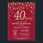 Burgundy Red en Gold 40th Birthday Diamond Kaart<br><div class="desc">40e verjaardag uitnodiging met de achtergrond van Bourgogne Red en Gold Glitter Diamond. Gold Confetti. Volwassen verjaardag. Mannelijke Mannen of vrouwen: Birthday. Voor verdere aanpassing,  te klikken gelieve de knoop "van de Aanpassing het"en ons ontwerphulpmiddel te gebruiken om deze sjabloon te wijzigen.</div>