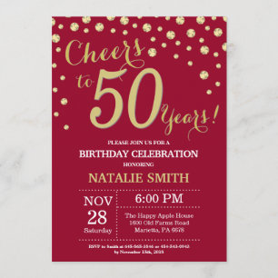 Burgundy Red en Gold 50th Birthday Diamond Kaart