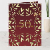 Burgundy Red en Gold 50th Wedding Jubileum Kaart (Voorkant)