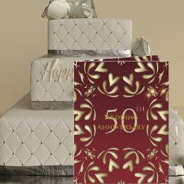 Burgundy Red en Gold 50th Wedding Jubileum Kaart