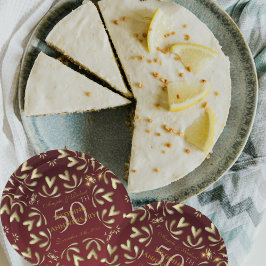 Burgundy Red en Gold 50th Wedding Jubileum Papieren Bordje