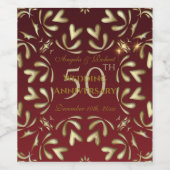 Burgundy Red en Gold 50th Wedding Jubileum Wijn Etiket (Enkel label)
