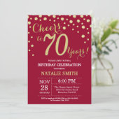 Burgundy Red en Gold 70th Birthday Diamond Kaart (Staand voorkant)