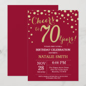 Burgundy Red en Gold 70th Birthday Diamond Kaart (Voorkant / Achterkant)