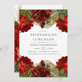 Burgundy Red en Gold  Bridesmaids Luncheon Kaart