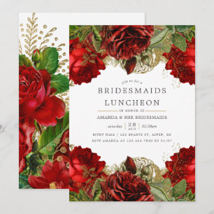 Burgundy Red en Gold  Bridesmaids Luncheon Kaart