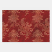 Burgundy Red en Gold Damask Inpakpapier Vel (Voorkant)