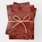 Burgundy Red en Gold Damask Inpakpapier Vel (In situ)