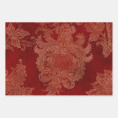 Burgundy Red en Gold Damask Inpakpapier Vel (Voorkant)