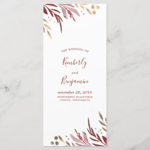 Burgundy Red en Gold Elegant Wedding Programs Programmakaart