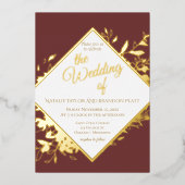Burgundy Red en Gold Fall Wedding Folie Uitnodiging (Voorkant)