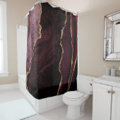 Burgundy Red en Gold Faux Glitter Marble Agate Douchegordijn (In situ)