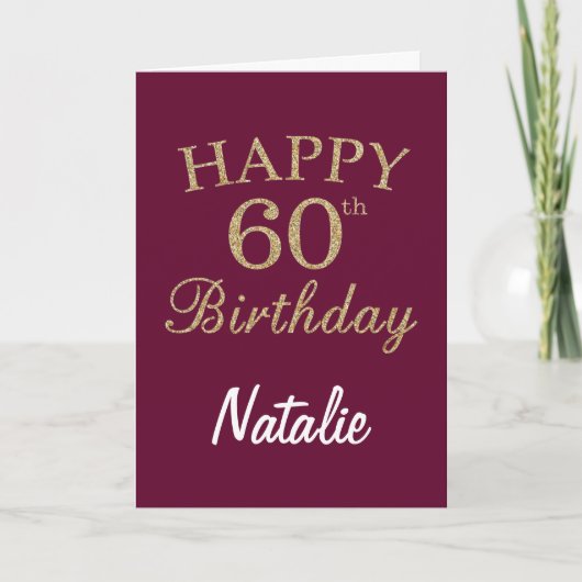 Burgundy Red en Gold Glitter 60th Birthday Card Kaart (Voorkant)