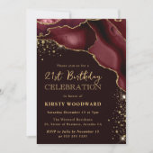 Burgundy Red en Gold Glitter Agate 21st Birthday Kaart (Voorkant)