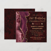 Burgundy Red en Gold Glitter Agate 21st Birthday Kaart (Voorkant / Achterkant)