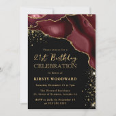 Burgundy Red en Gold Glitter Agate 21st Birthday Kaart (Voorkant)