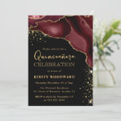 Burgundy Red en Gold Glitter Agate Quinceanera Kaart (Staand voorkant)