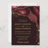 Burgundy Red en Gold Glitter Agate Wedding Kaart (Voorkant)