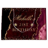 Burgundy Red en Gold Glitter Marble Agate Birthday Groot Cadeauzakje (Voorkant)