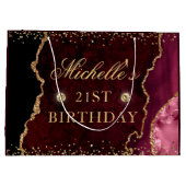 Burgundy Red en Gold Glitter Marble Agate Birthday Groot Cadeauzakje (Achterkant)