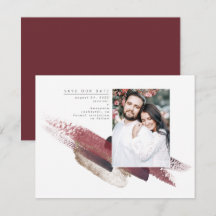 Burgundy Red en Gold Modern Save the Date Photo
