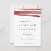 Burgundy Red en Gold Modern Waterverf Wedding Kaart (Voorkant)